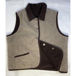 VTG TALBOTS Med-Weight Button-Up REVERSIBLE CORDUROY/FLEECE Vest Brown/Tan Sz L